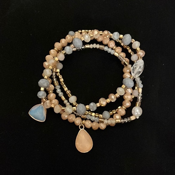Free People Jewelry - 3️⃣for40 Handmade Gold Pastel Beaded Bracelet Set Jewelry Boutique Boho